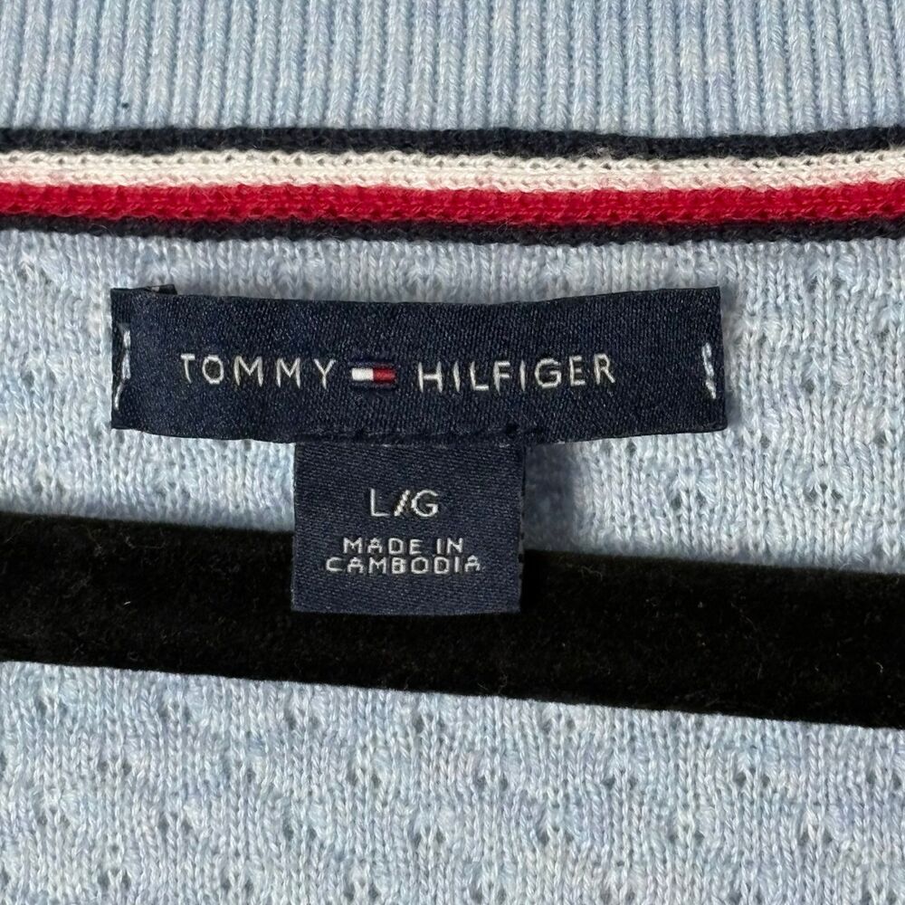 y2K Tommy Hilfiger Baby Blue Waffle Knit Sweater Women's L 100% Cotton - Picture 6 of 8